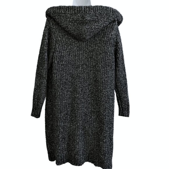 Torrid Cardigan Dark Grey Marled Longline Faux Sherpa Hood Toggle Pockets 2 - Picture 3 of 10